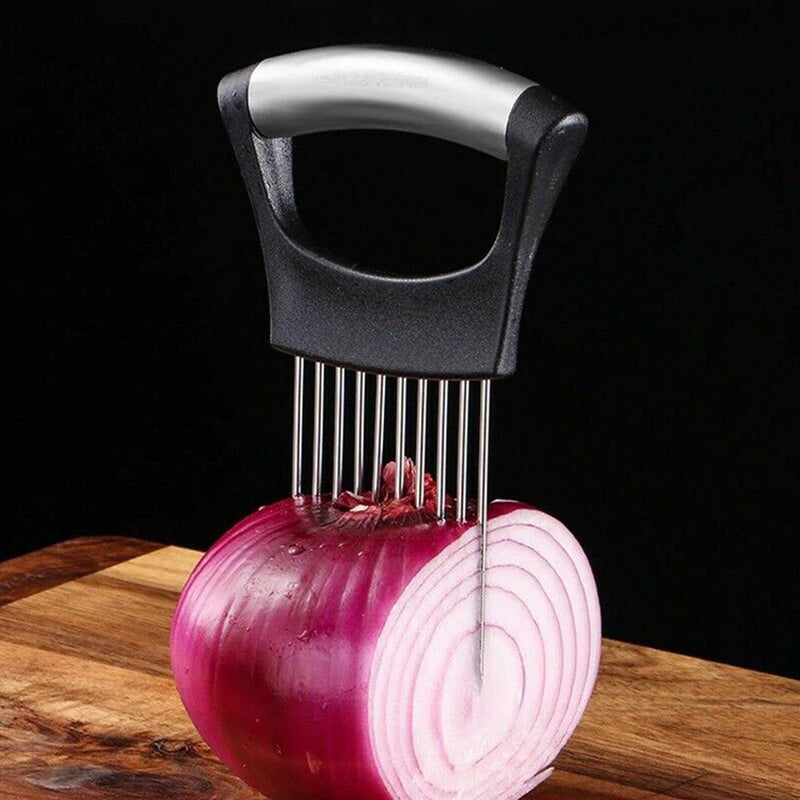 Steel Onion Needle With Cutting Safe Aid Holder Easy Slicer Cutter Tomato Safe Fork Handheld Vegetable Knife Kitchen